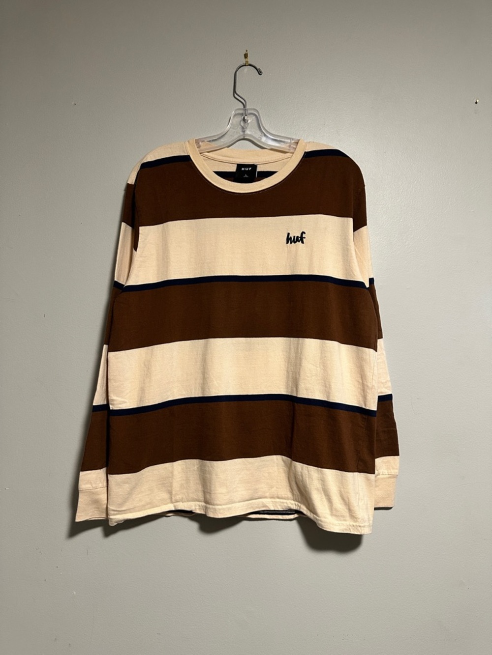 HUF Brown, Cream & Navy Striped Long Sleeve Shirt